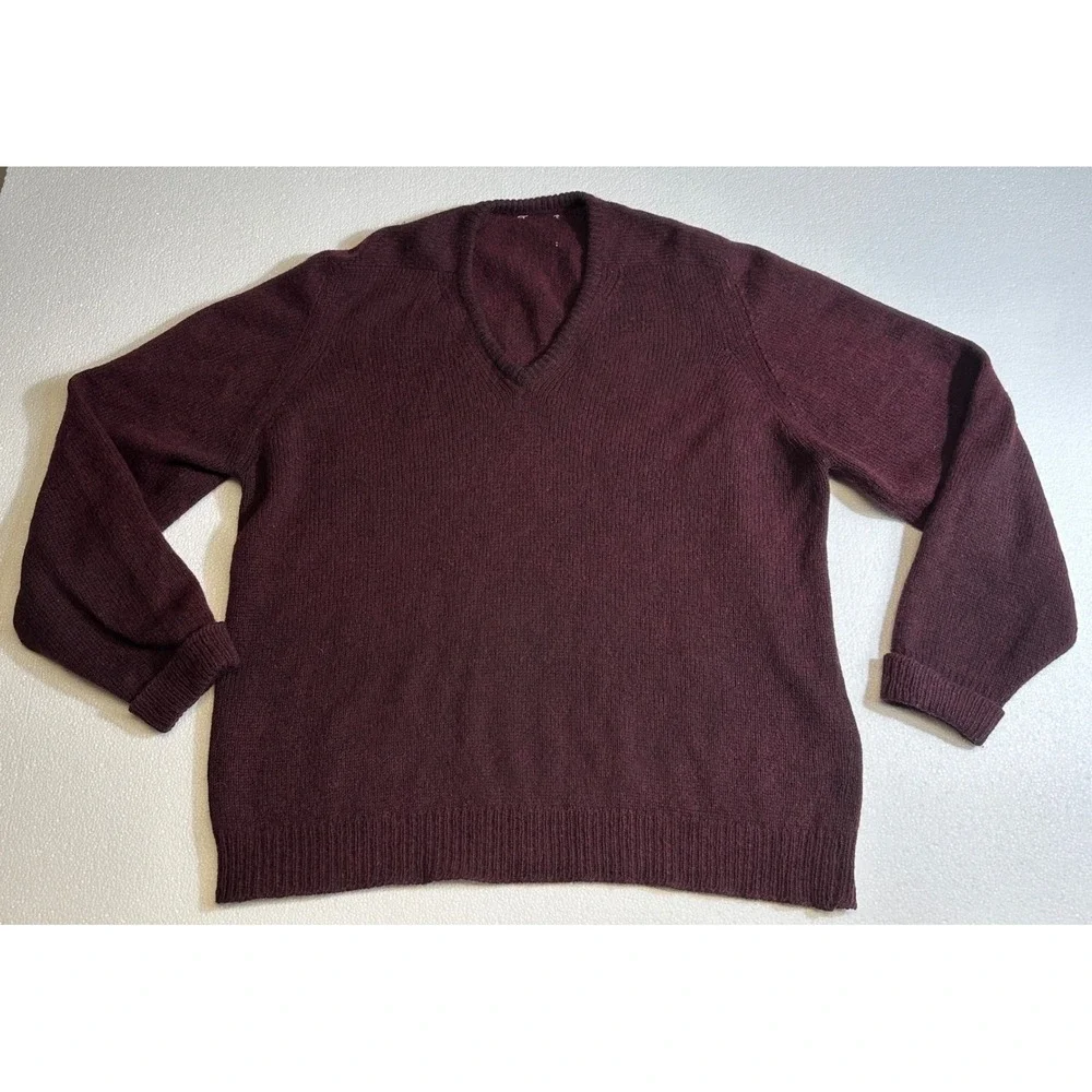 Vtg Burgundy V Neck Sweater Mens XLarge Classic Knit Pullover -‎ Unknown Brand